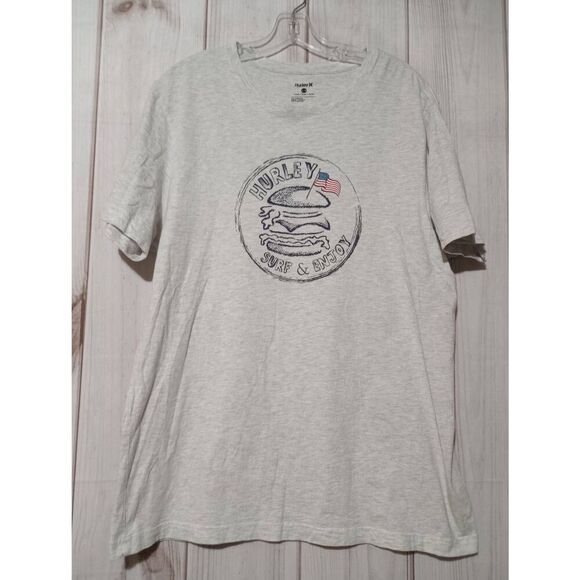 Hurley Shirt Men's Extra Large Gray Tshirt American Flag Cheeseburger Surfing - Picture 1 of 6